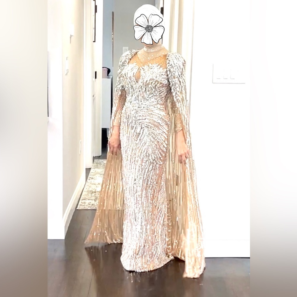 Gorgeous Silver Couture Cap Gown - Picture 4 of 6